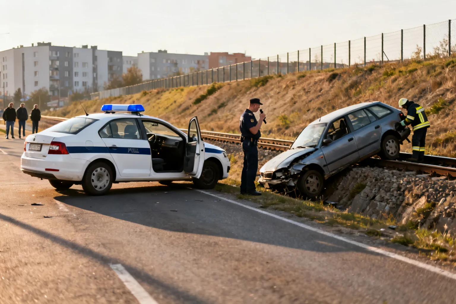 Ucieczka kierowcy po kontroli zakończona na nasypie kolejowym